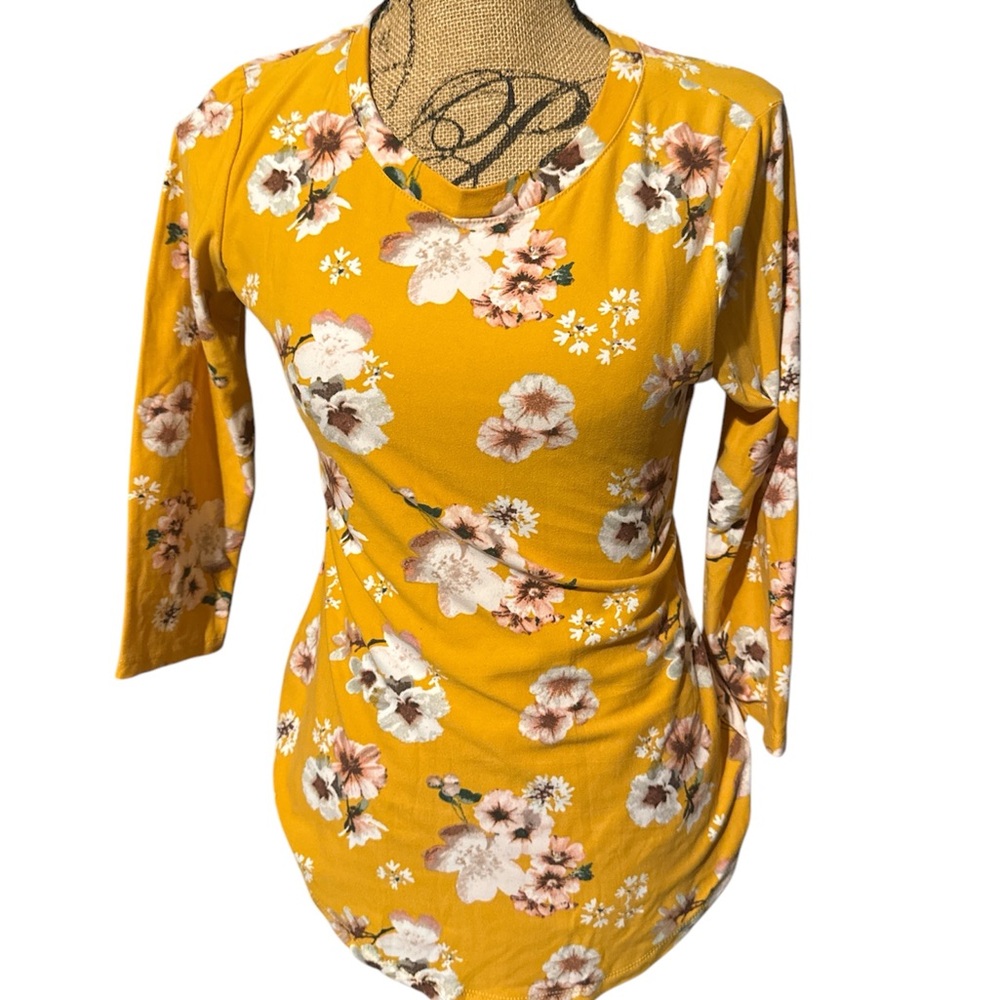 Set of two!!!! Mustard color with white and pink flowers top and grey top